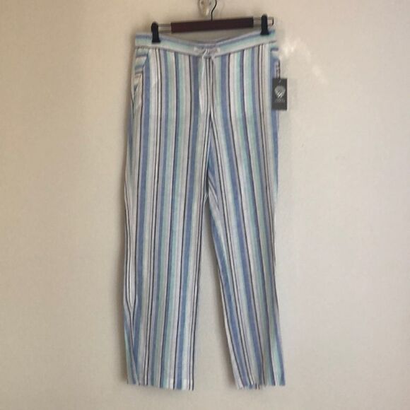 NWT Vince Camuto Linen Aqua Ice Striped Pants - S - Picture 2 of 9
